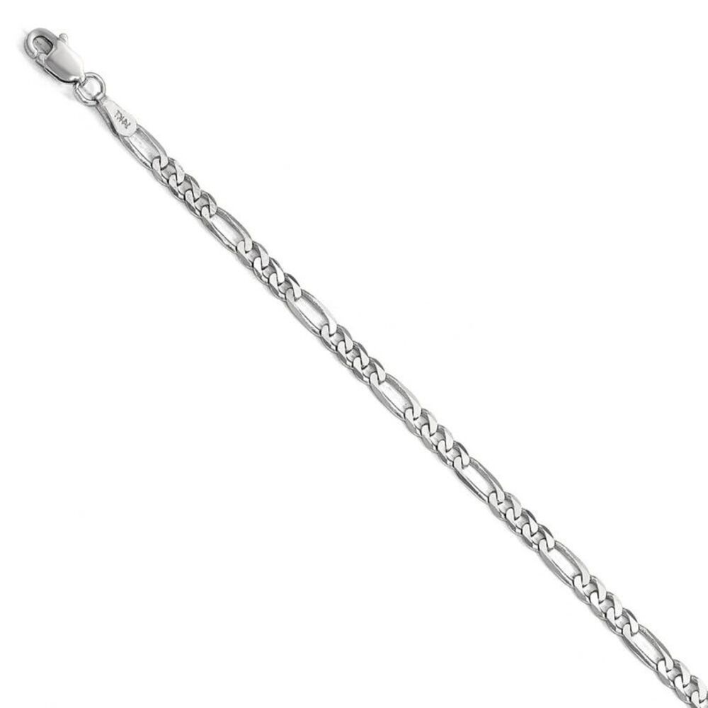 3mm 14k White Gold Flat Figaro Chain Bracelet - 8 Inch